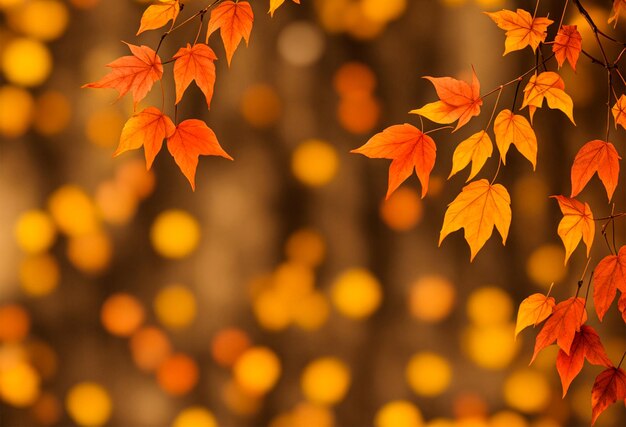 Ramos de árvores de outono com folhas amarelas fechadas em um fundo desfocado IA generativa