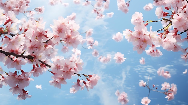 Foto ramos de cerejeiras em flor contra um céu azul