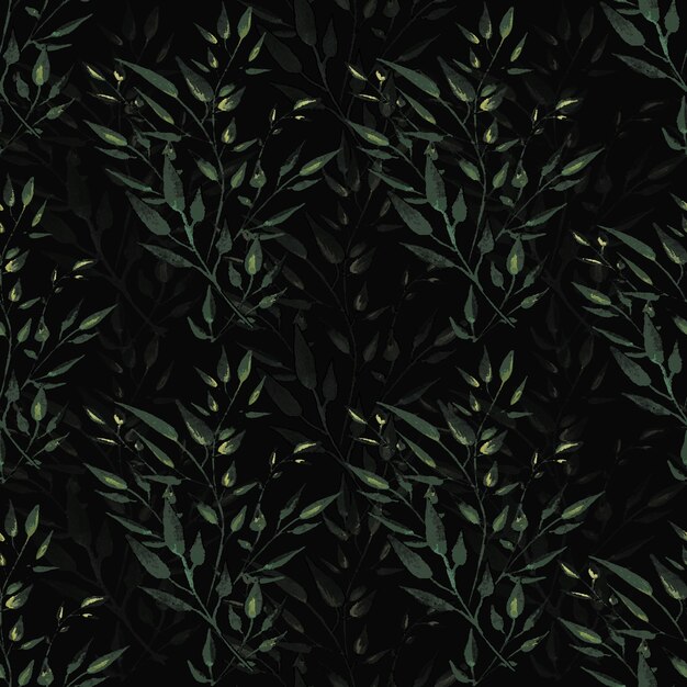 Ramos verdes em fundo preto padrão geométrico sem costura 01