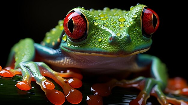 - rana de árbol de ojos rojos, agalychnis callidryas, sentada en una hoja de árbol en el bosque rojo de Costa Rica.