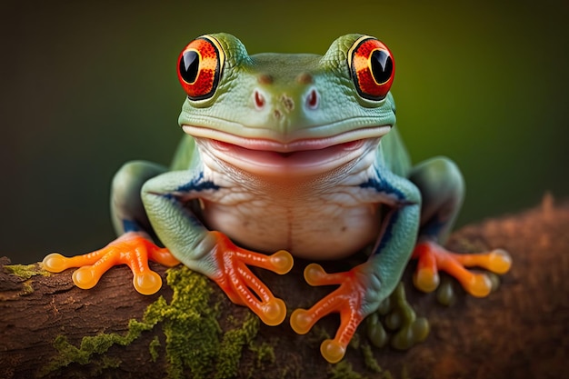 Rana de árbol de ojos rojos sonriente