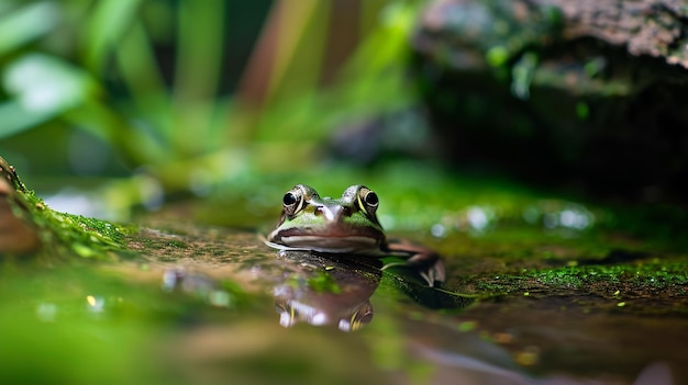 Foto rana asomando cerca de una linda rana asomando fuera de una hoja ai generative