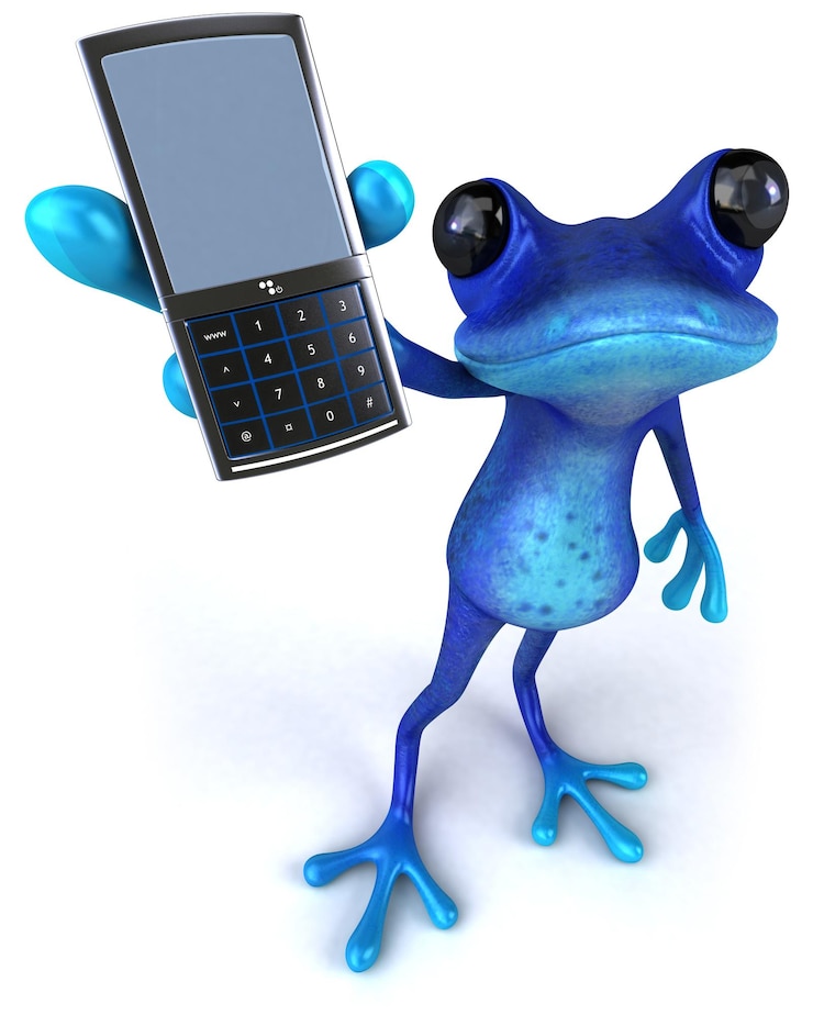 Foto una rana azul con un teléfono celular que dice que lo tuiteó