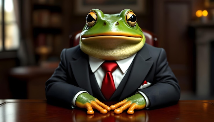 Foto la rana ceo un retrato digital de un ejecutivo anfibio