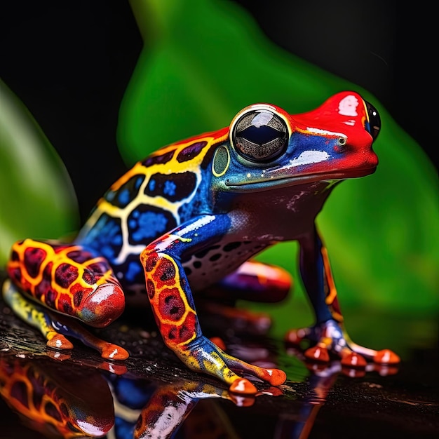 Foto una rana colorida sentada en el borde de la hoja en el estilo de la armonía visual