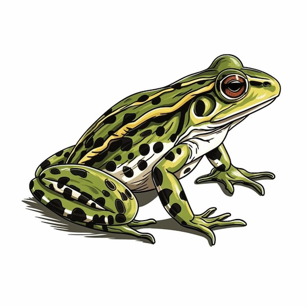 Una rana de dibujos animados con un cuerpo verde y un fondo blanco.