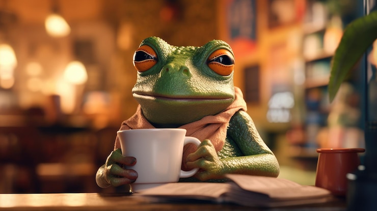 Foto una rana disfrutando de una taza de café en una acogedora cafetería hyper real hd 4k