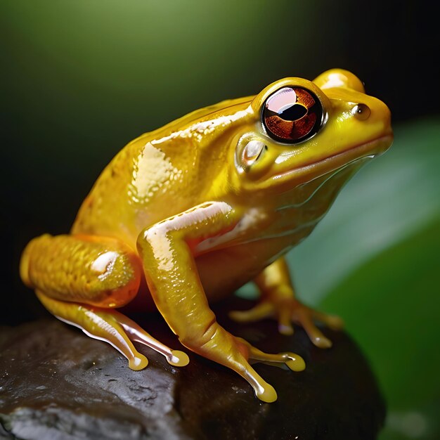 Foto una rana dorada elegante y delgada con piel brillante generada por la ia