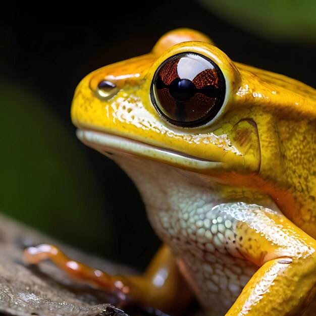 Una rana dorada elegante y delgada con piel brillante generada por la IA