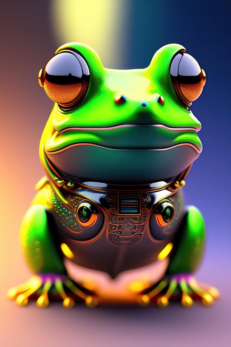 Foto de rana mecánica futurista sapo abstracto estilo cyberpunk animal ilustración 3d