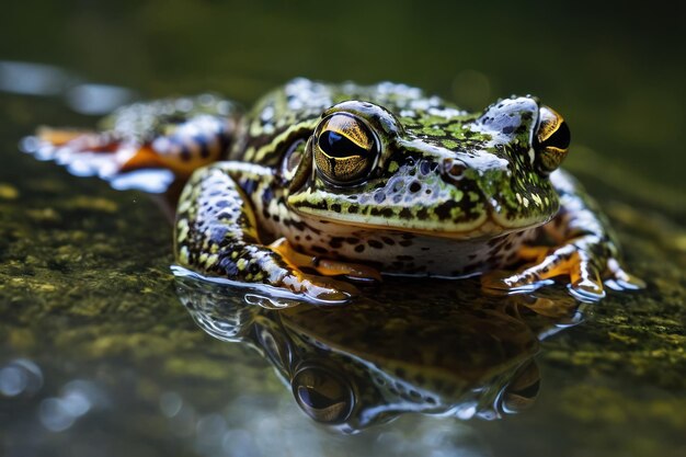 Foto rana mirando fijamente a través del agua