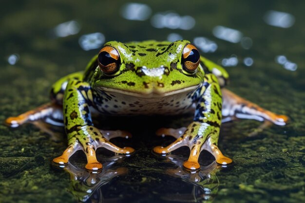 Foto rana mirando fijamente a través del agua