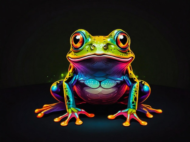 una rana con ojos coloridos y un fondo colorido