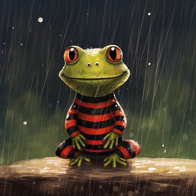 Foto una rana con ojos rojos se sienta en una roca en la lluvia