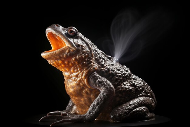 Foto rana que cuaca en voz alta con su saco vocal inflado