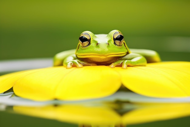 Foto una rana sentada sobre un nenúfar en un estanque