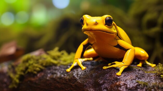 Foto rana venenosa amarilla dendrobates leucomystax