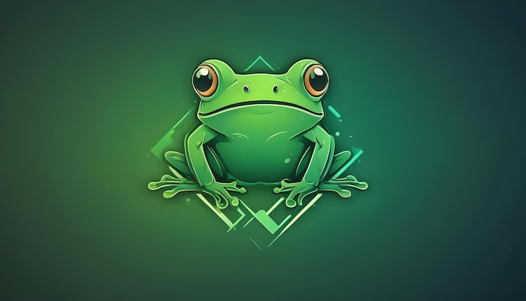 Foto una rana verde con un fondo verde con un telón de fondo verde con una imagen de una rana en él
