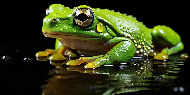 Foto una rana verde con gotas de agua en su cuerpo