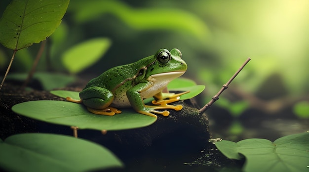 rana verde en una hoja verde