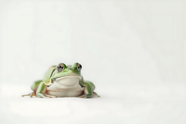 Foto la rana verde se sienta en un fondo blanco