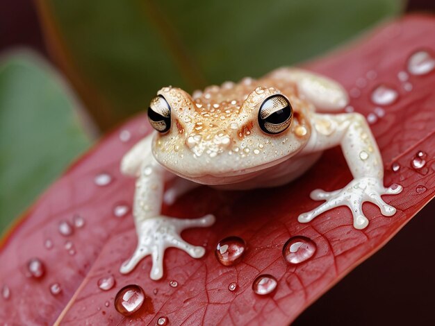 ranas en hojas de taro y rocío 5