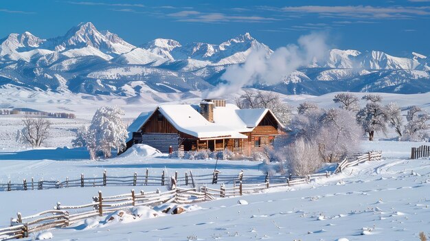 Rancho de cavalos na neve