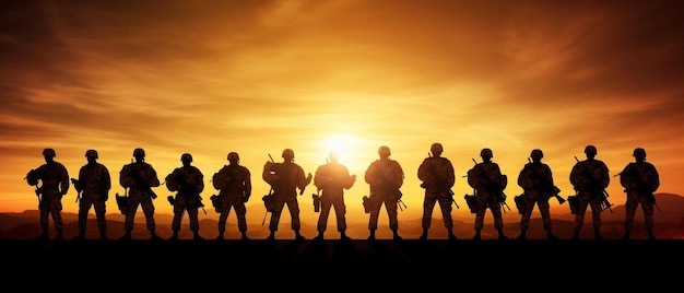 Rangers do exército dos Estados Unidos ao pôr-do-sol