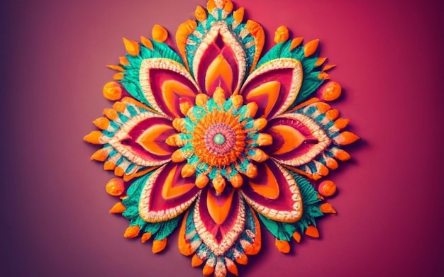 Rangoli bellamente decorado, un arte de piso colorido e intrincado, imágenes del Festival Diwali