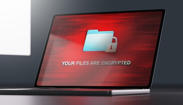 Ransomware na tela de um laptop