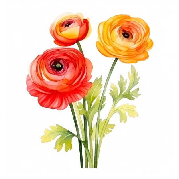 Ranunculus desenho animado ícone vetorial ilustração aquarela isolada em fundo branco