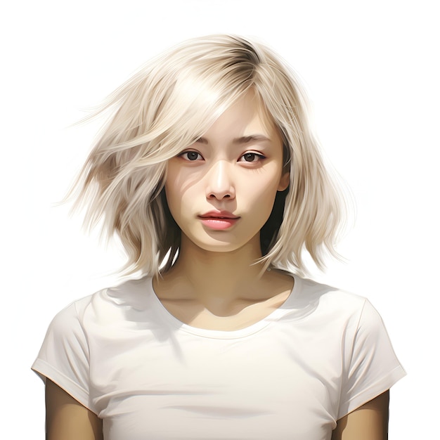 rapariga asiática loira pessoa feminina com maquiagem natural em um fundo branco retrato em close-up