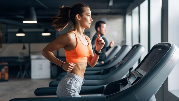 rapariga de fitness a correr na esteira