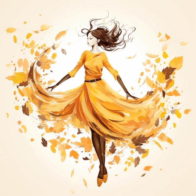rapariga de outono a dançar enquanto as folhas caem