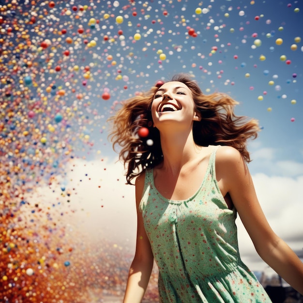 Foto rapariga feliz com balões rapariga felicidade com balões