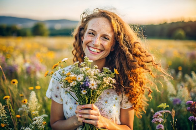 Foto rapariga num campo de flores