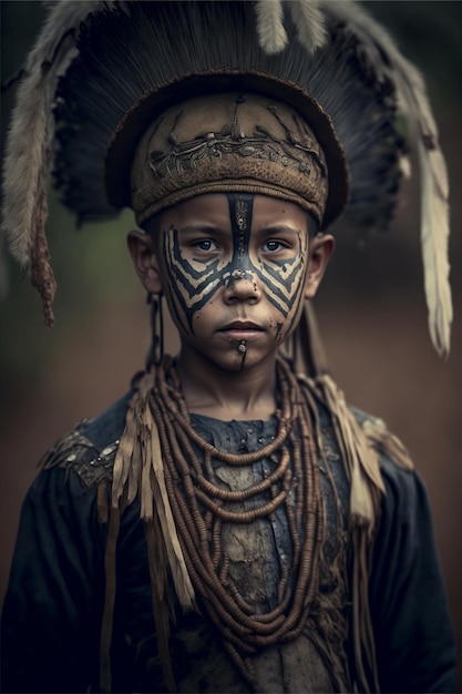 Rapaz africano em cenário tradicional Retrato em close-up gerado pela Tribal Ai