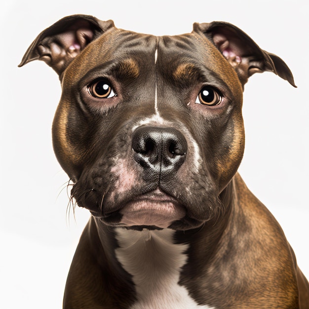 Foto rapaz staffordshire bull terrier retrato de cão em fundo branco isolado