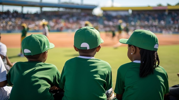 Foto rapazes a ver um jogo de basebol.