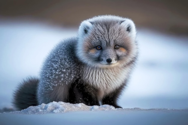 Raposa ártica cinza com patas em animais árticos frios de inverno