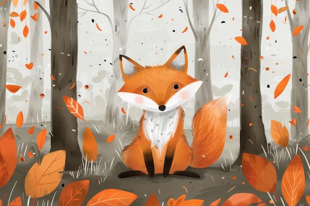 Foto raposa bonita no outono crianças da floresta ilustração