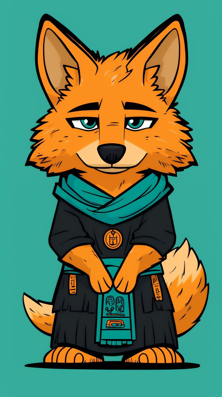 Foto raposa de desenho animado em roupas tradicionais