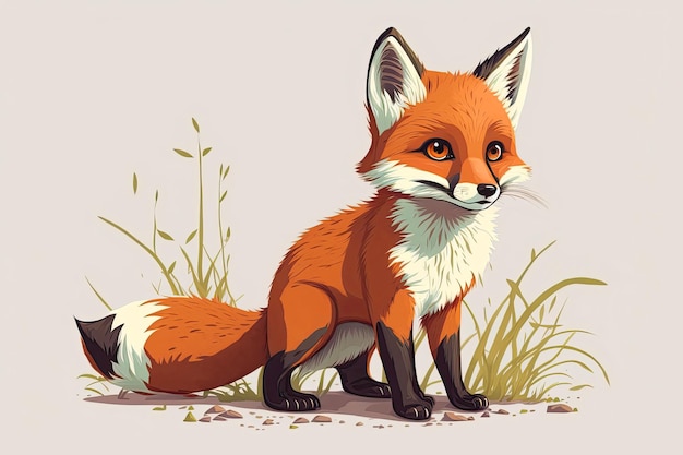 Raposa em pé isolada em um fundo branco Ilustração de IA generativa Um animal da floresta