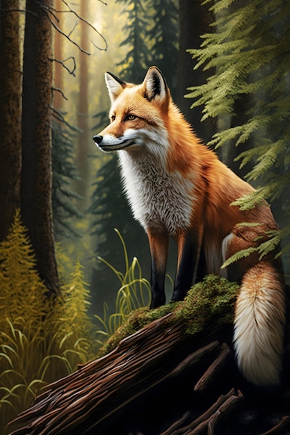 raposa laranja realista na floresta