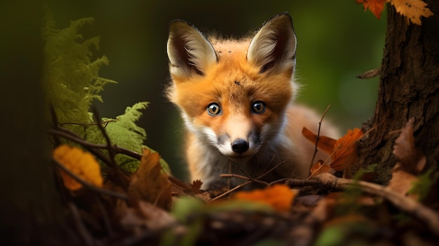 raposa numa floresta com folhas de outono