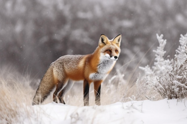 Raposa vermelha em uma paisagem de neve