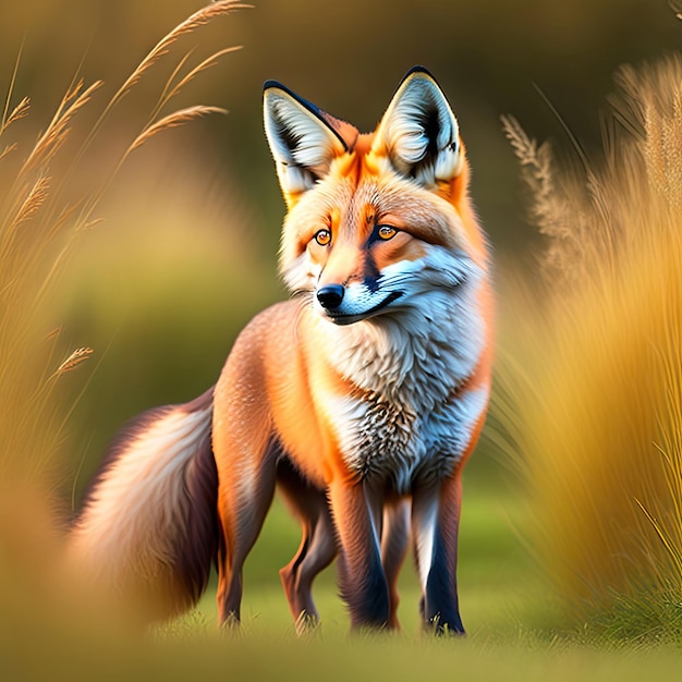 Foto raposa vermelha vulpes vulpes na grama contato visual direto