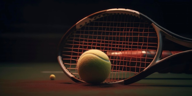 Una raqueta de tenis y una pelota en el suelo.