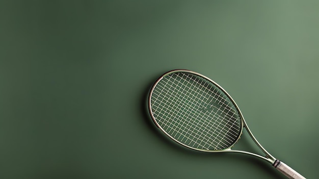 Una raqueta de tenis yace en una cancha verde la raqueta es vieja y tiene un mango de madera las cuerdas son viejas y necesitan ser reemplazadas