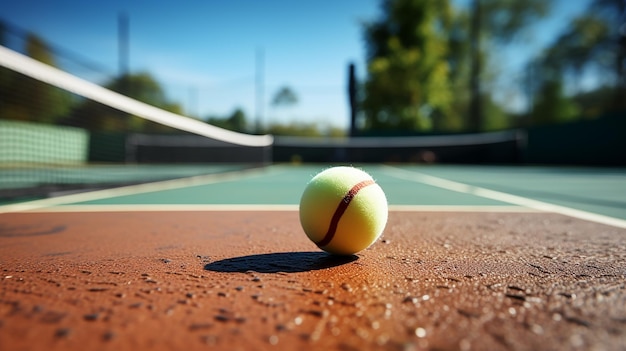 Foto raquete de pickleball court e bola na rede renderização 3d